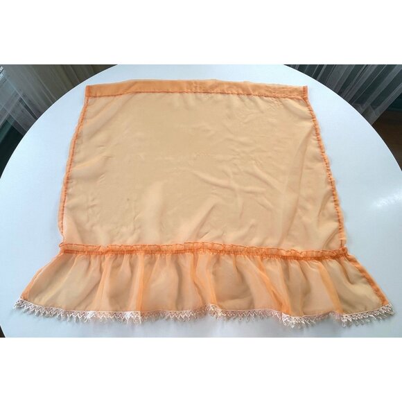 Vintage 70s curtains, orange sheer ruffled panels with cream lace, as a pair - Picture 10 of 10